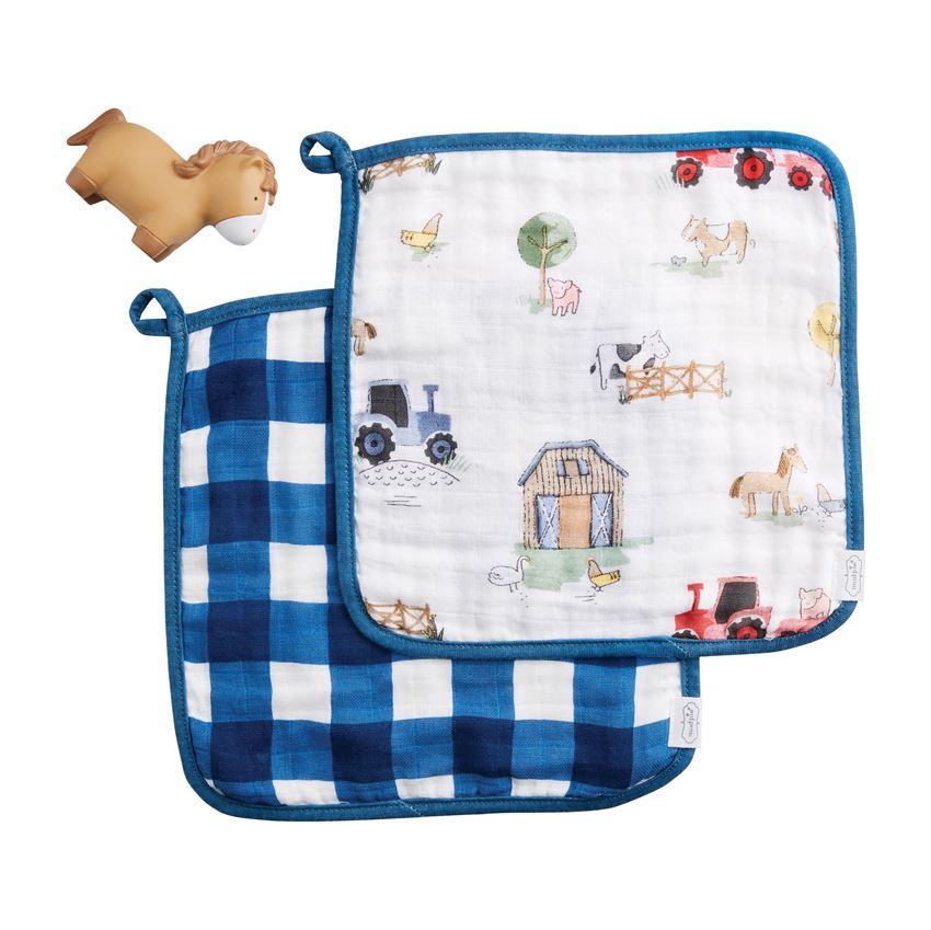 Mud Pie Farmhouse Muslin Washcloth & Rubber Toy Set Pig-MUD PIE-Little Giant Kidz