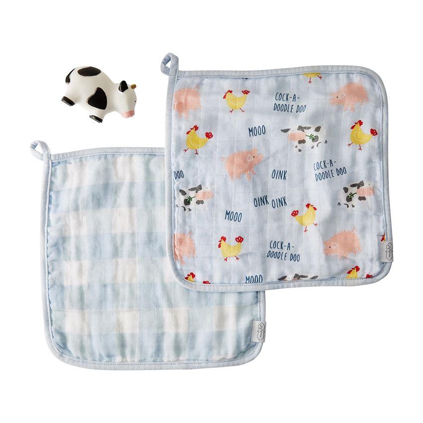 Mud Pie Farmhouse Muslin Washcloth & Rubber Toy Set Pig-MUD PIE-Little Giant Kidz