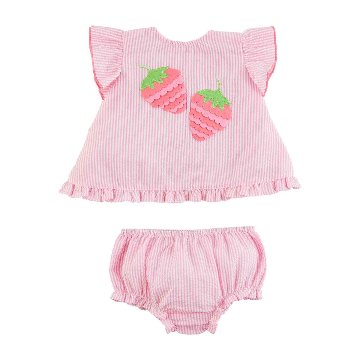 Mud Pie Strawberry Seersucker Pinafore Set-MUD PIE-Little Giant Kidz