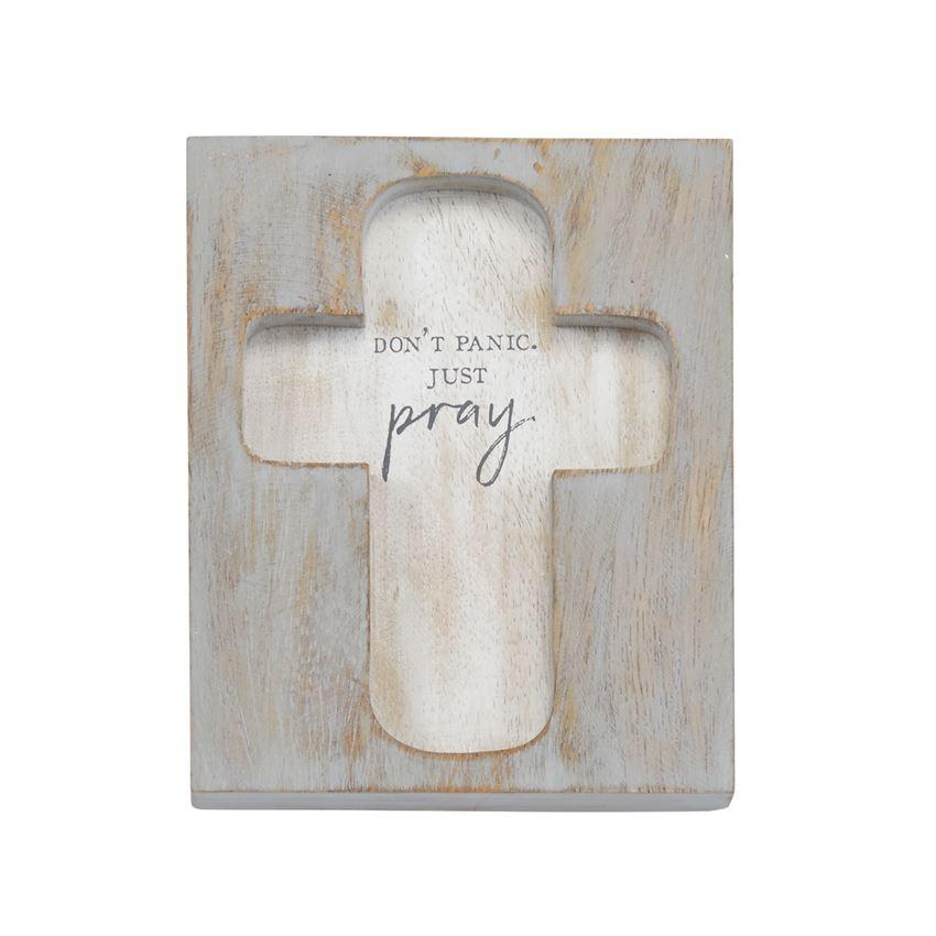 Mud Pie Washed Mango Wood Sentiment Recessed Cross Plaque-MUD PIE-Little Giant Kidz
