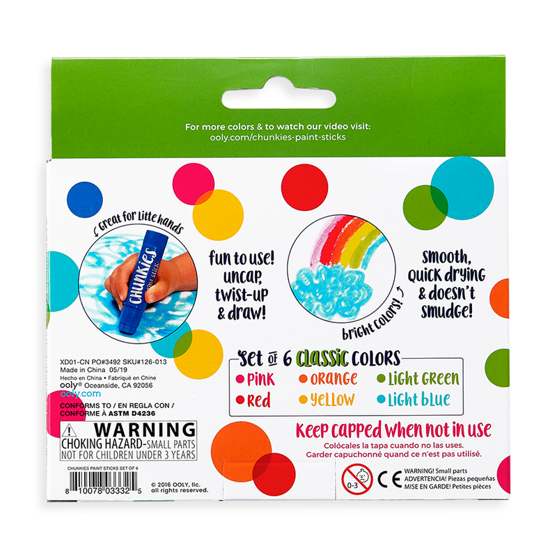 Ooly Chunkies Paint Sticks Classic Pack - Set of 6 Colors-OOLY-Little Giant Kidz