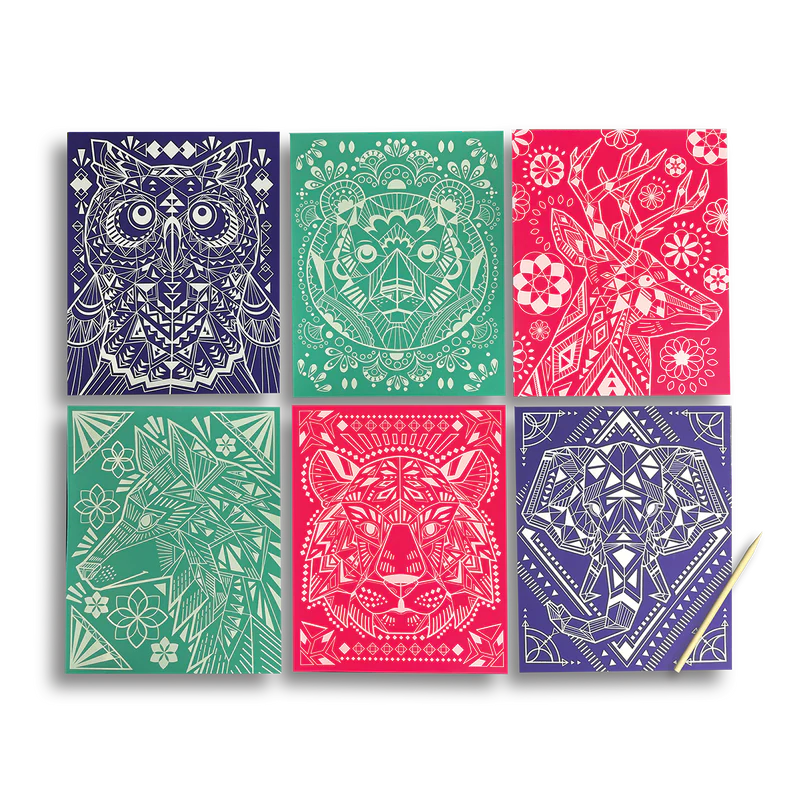 Ooly Scratch & Shine Foil Scratch Art Kit - Geometric Animals-OOLY-Little Giant Kidz