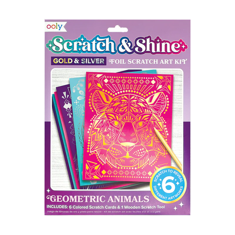 Ooly Scratch & Shine Foil Scratch Art Kit - Geometric Animals-OOLY-Little Giant Kidz