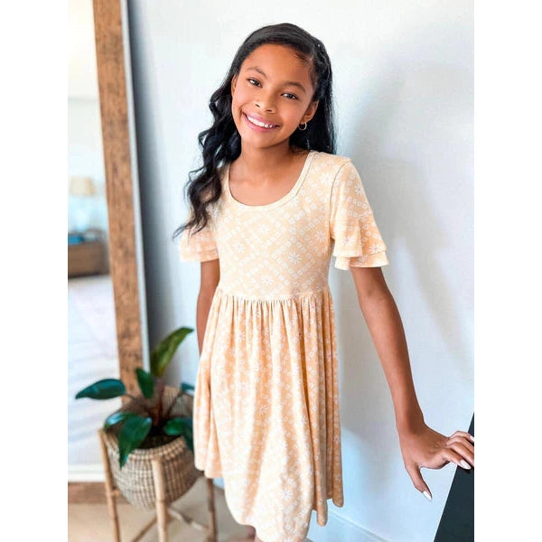 Paper Flower Daisy Print Flutter Sleeve Dress-Paper Flower-Little Giant Kidz