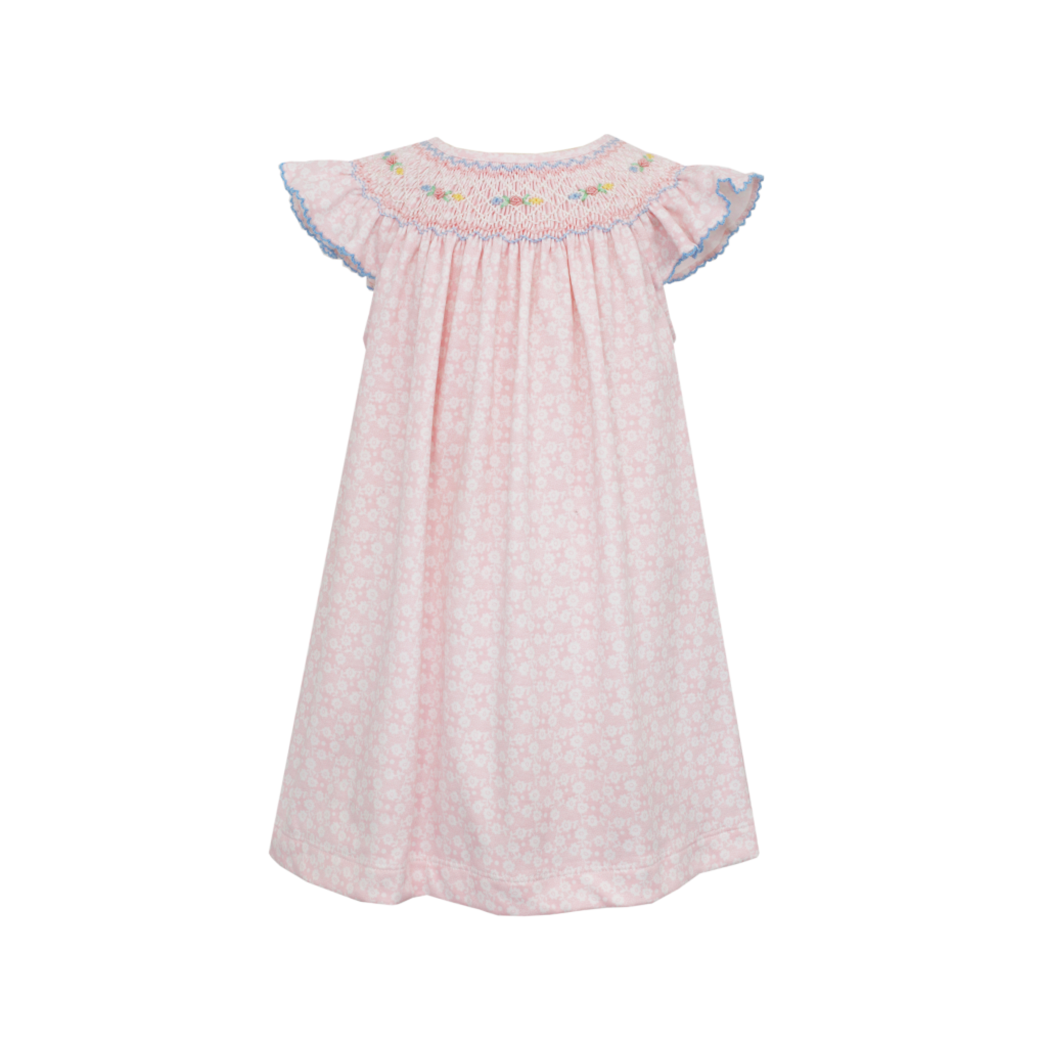Petit Bebe Grace Angel Wing Bishop Smocked Dress - Pink Floral-PETIT BEBE-Little Giant Kidz
