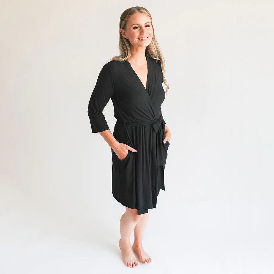 Posh Peanut Solid Ribbed Robe - Black-Posh Peanut-Little Giant Kidz