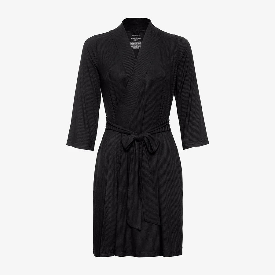 Posh Peanut Solid Ribbed Robe - Black-Posh Peanut-Little Giant Kidz