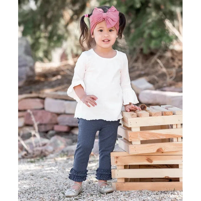 RuffleButts Faux Denim Solid Ruffle Leggings-RUFFLEBUTTS-Little Giant Kidz