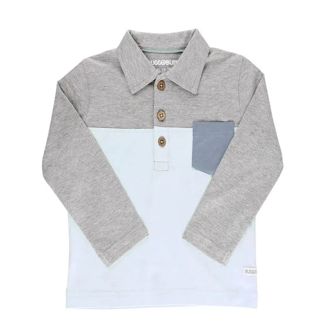RuggedButts Heather Gray & Antique Blue Color Block Polo-RUGGEDBUTTS-Little Giant Kidz