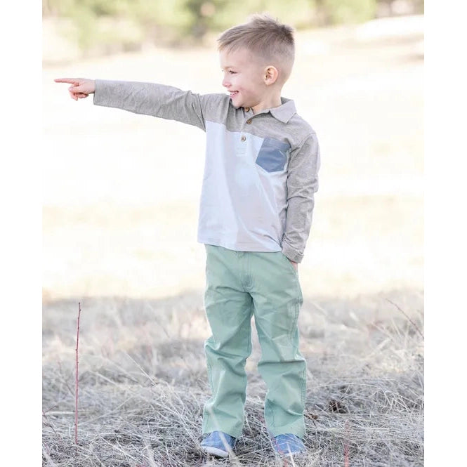 RuggedButts Heather Gray & Antique Blue Color Block Polo-RUGGEDBUTTS-Little Giant Kidz