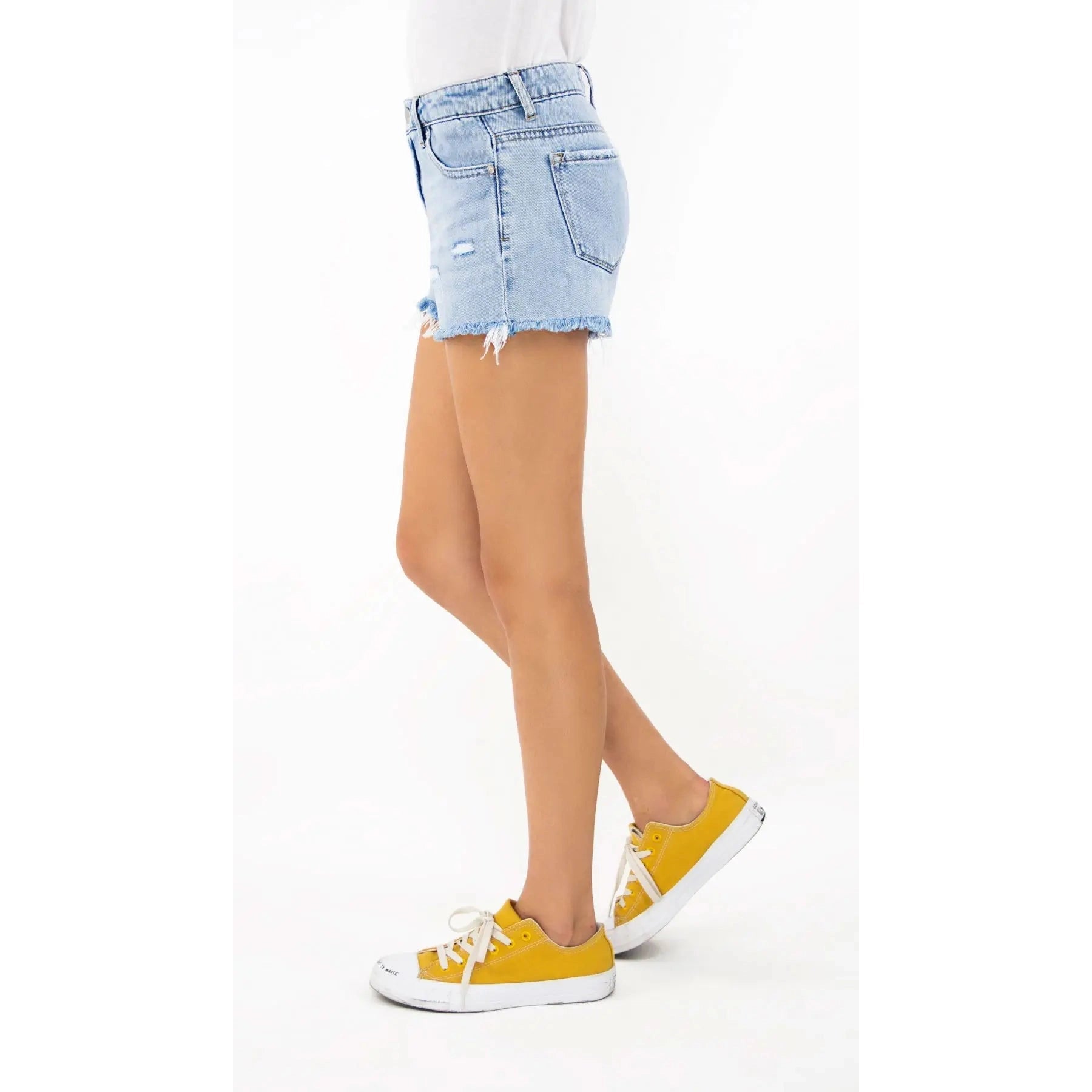 Tractr Girls Brittany - Mid-Rise Fray Hem Shorts - Indigo-TRACTR JEANS-Little Giant Kidz