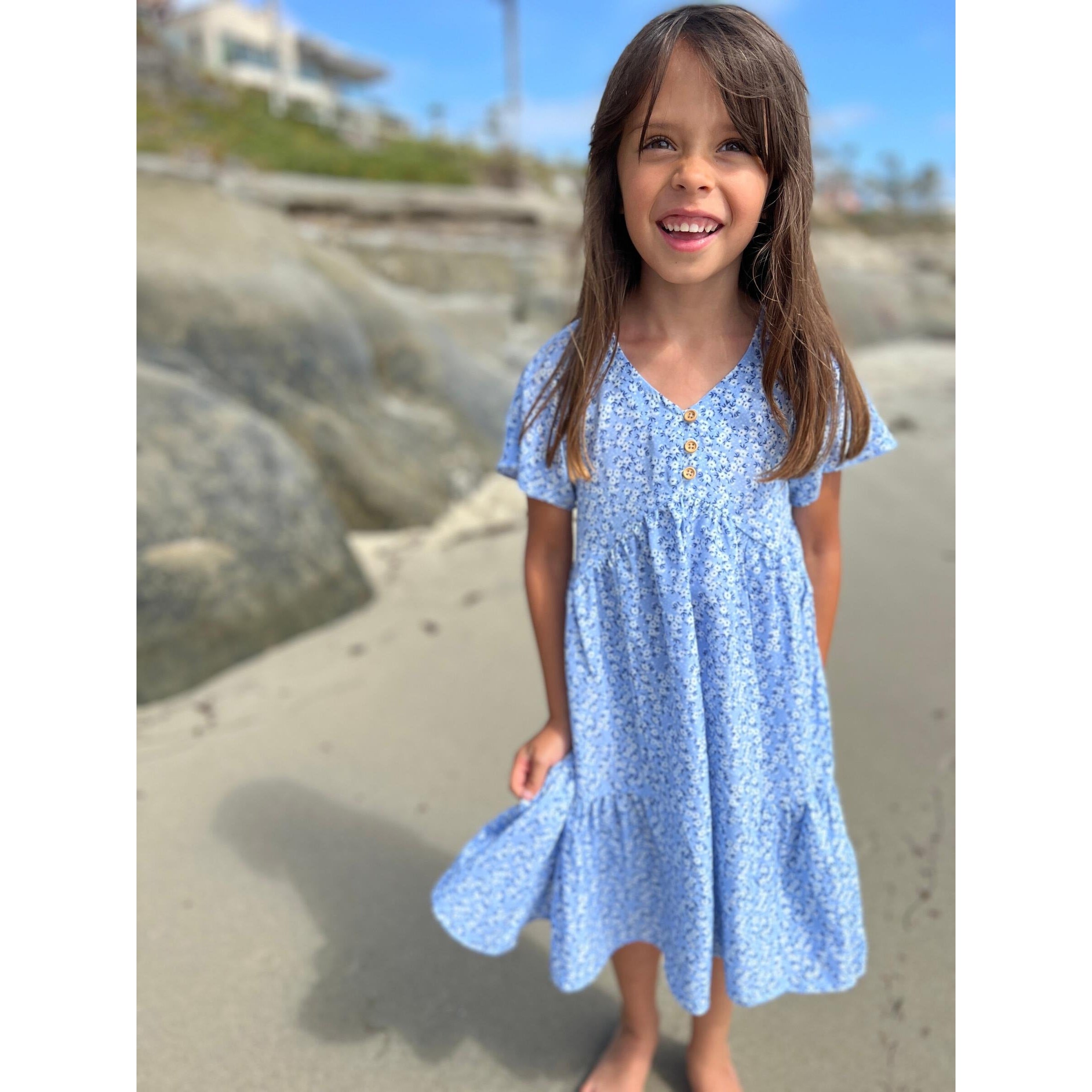 Vignette Blue Ditsy Floral Wanda Dress-VIGNETTE-Little Giant Kidz