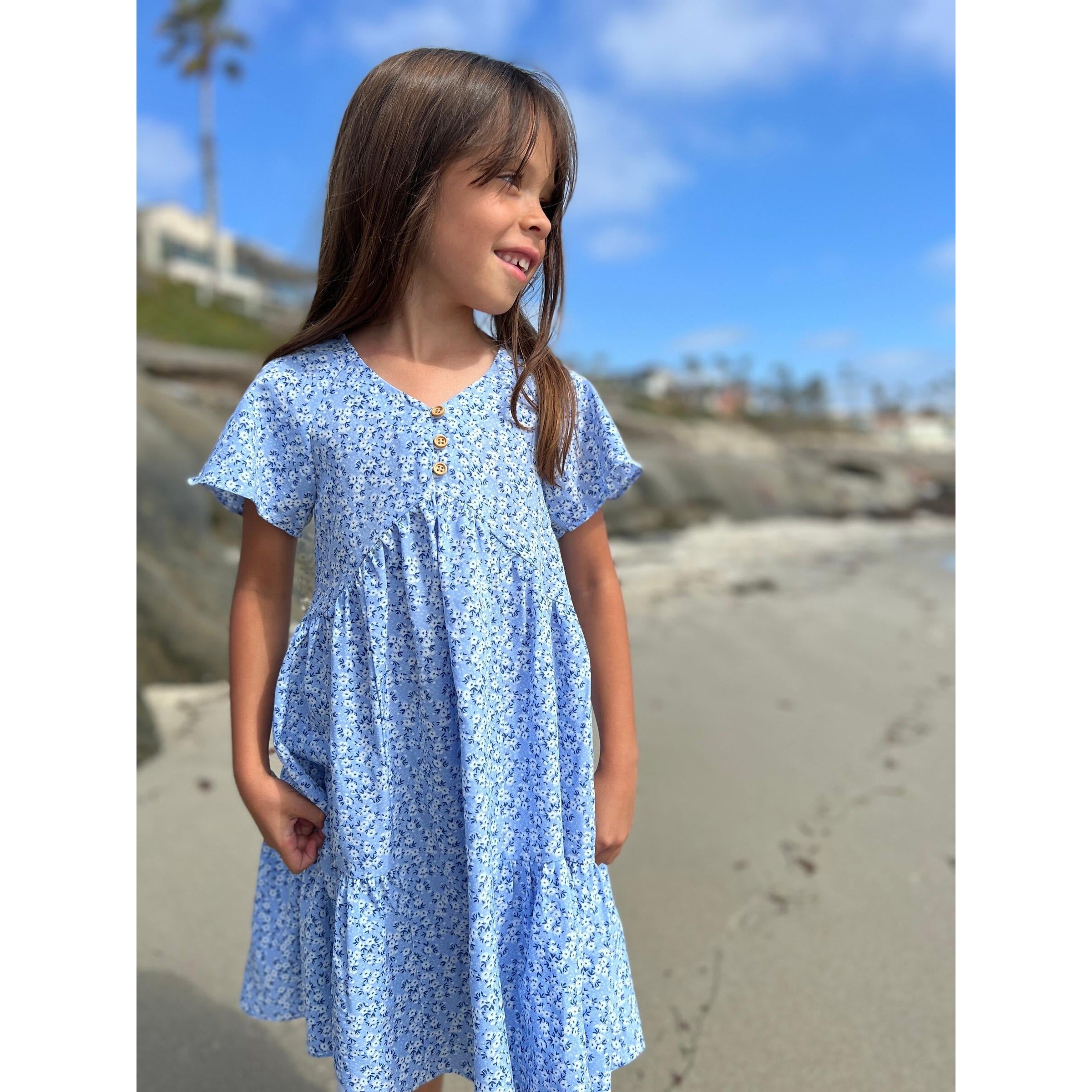 Vignette Blue Ditsy Floral Wanda Dress-VIGNETTE-Little Giant Kidz