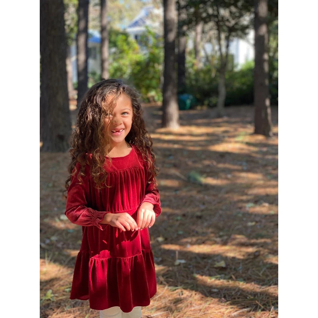 Vignette Burgundy Velvet Bennet Dress-VIGNETTE-Little Giant Kidz