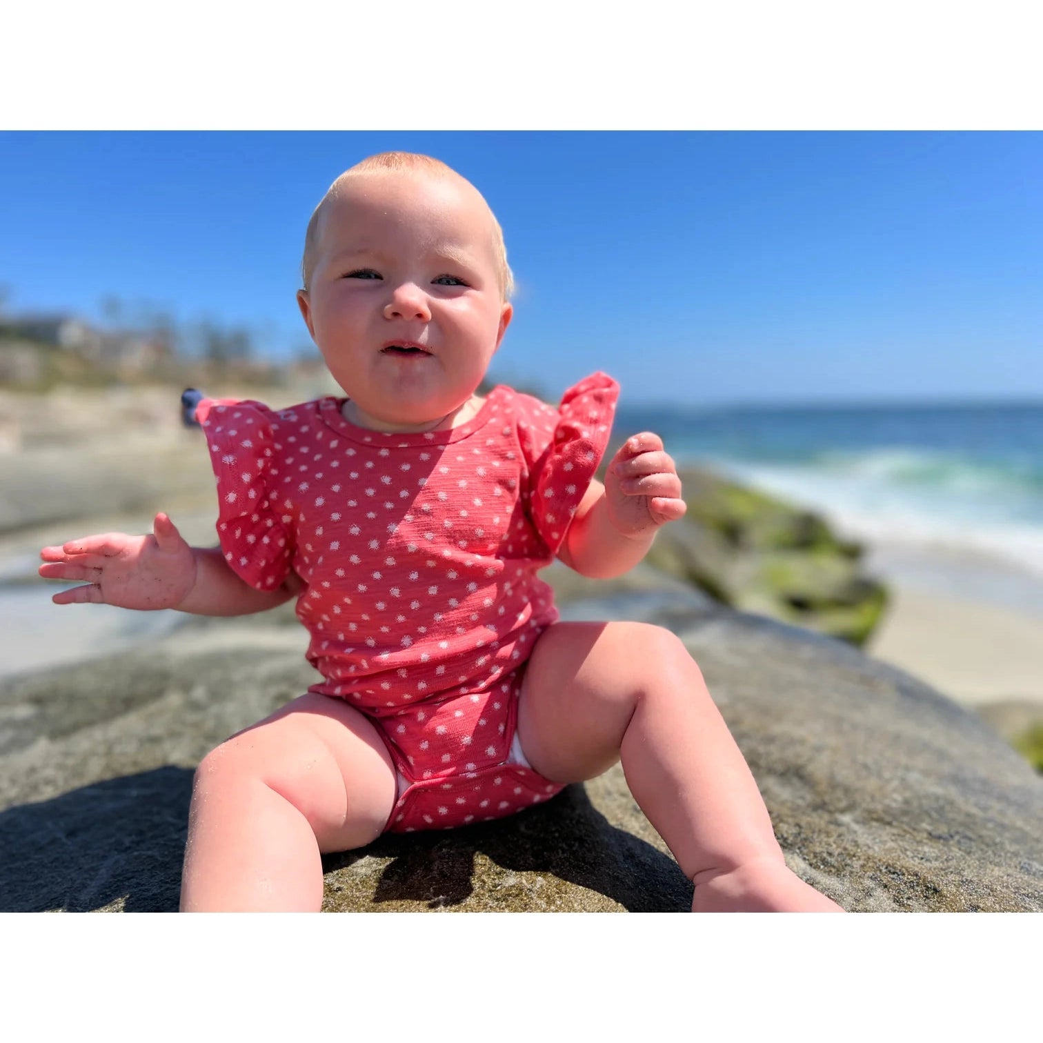 Vignette Coral Flutter Sleeve Onesie-VIGNETTE-Little Giant Kidz