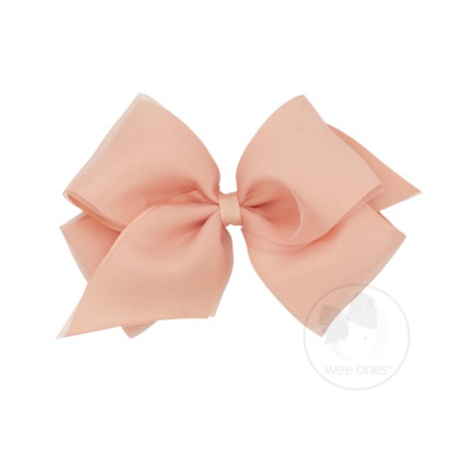 Wee Ones King Organza Overlay Grosgrain Bow - Coral-WEE ONES-Little Giant Kidz