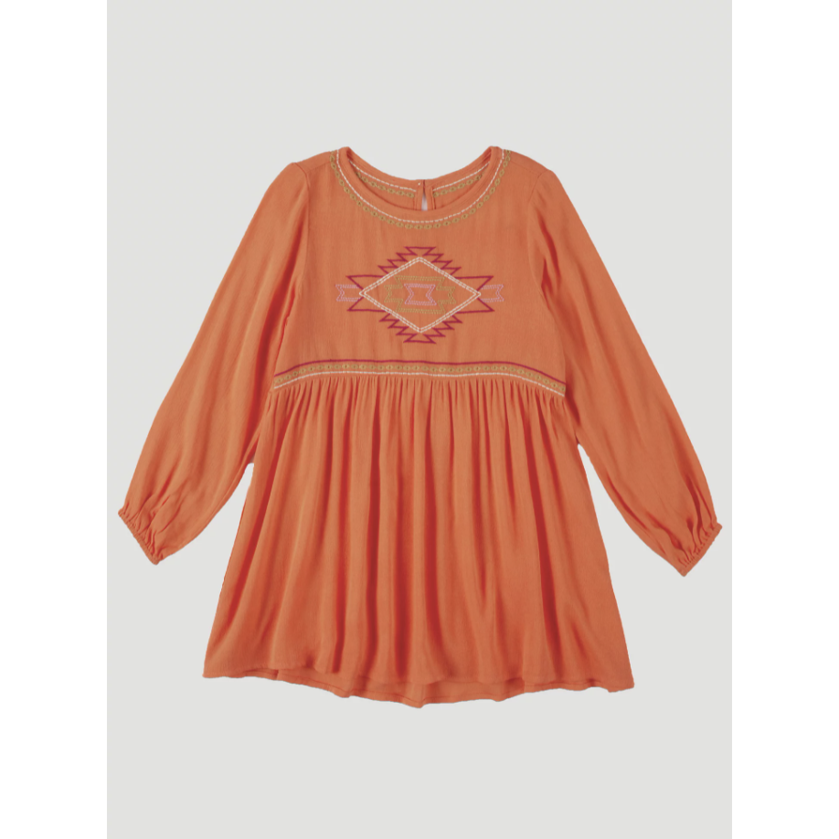 Wrangler Girls Long Sleeve Southwest Embroidered Dress Orange Size XS Wrangler Girls Long Sleeve Southwest Embroidered Dress Orange Size XS