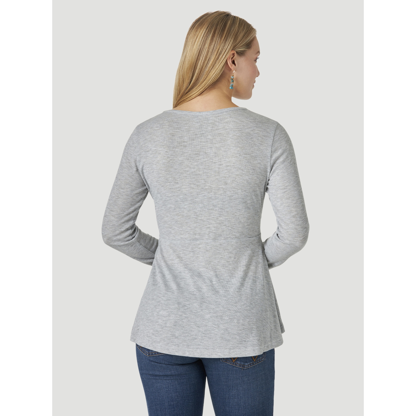 Wrangler Women's Essential Long Sleeve Fit & Flare Top in Heather Grey-Wrangler-Little Giant Kidz