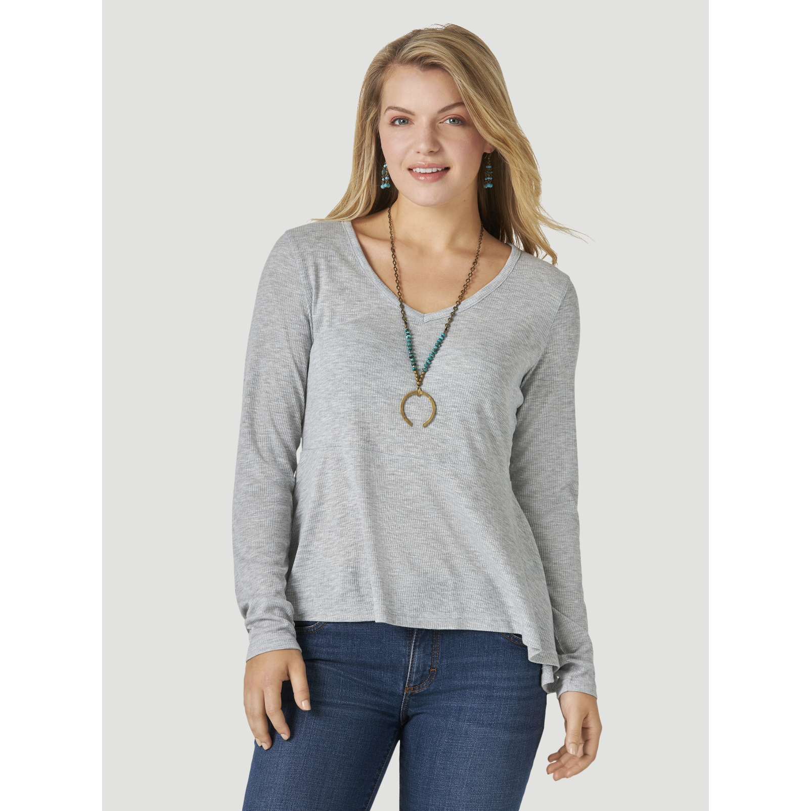 Wrangler Women's Essential Long Sleeve Fit & Flare Top in Heather Grey-Wrangler-Little Giant Kidz