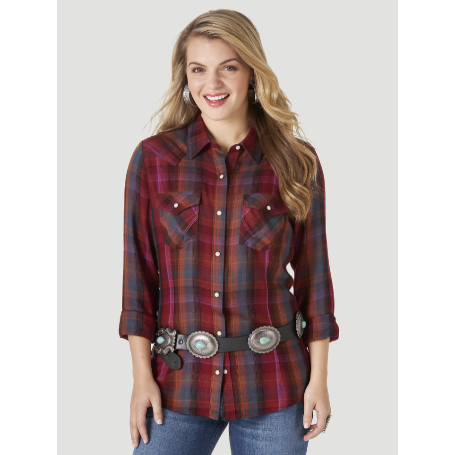 Wrangler Women's Wrangler Retro® Long Sleeve Flannel Plaid Shirt - Purple-Wrangler-Little Giant Kidz