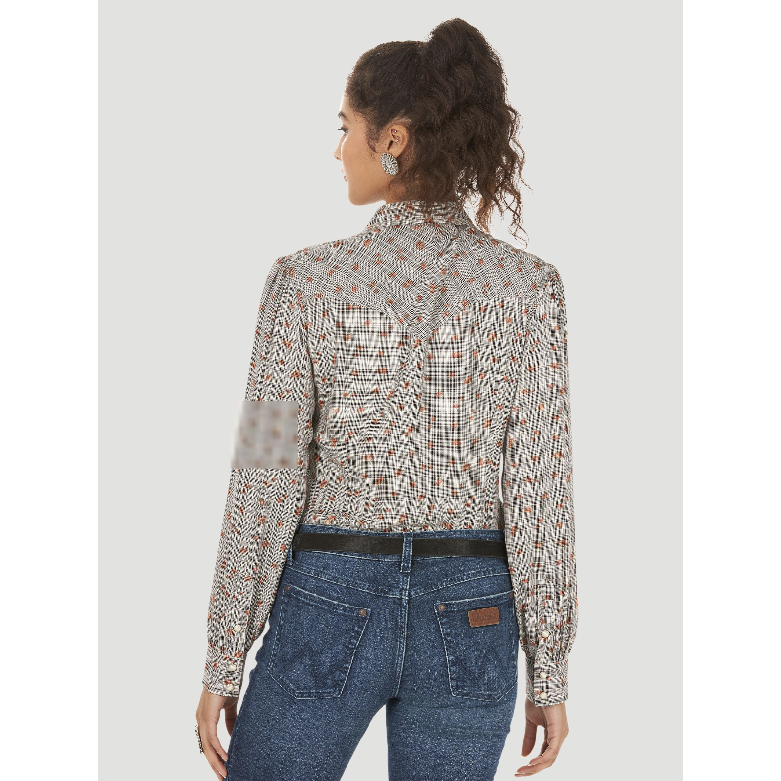 Wrangler Women's Wrangler Retro® Long Sleeve Western Snap Plaid Overprint Top in Grey Multi-Wrangler-Little Giant Kidz