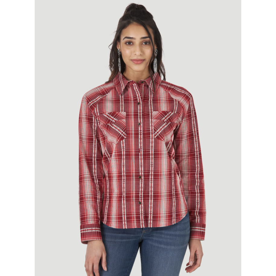Wrangler Women's Wrangler Retro® Long Sleeve Flannel Plaid Shirt - Red Multi-Wrangler-Little Giant Kidz