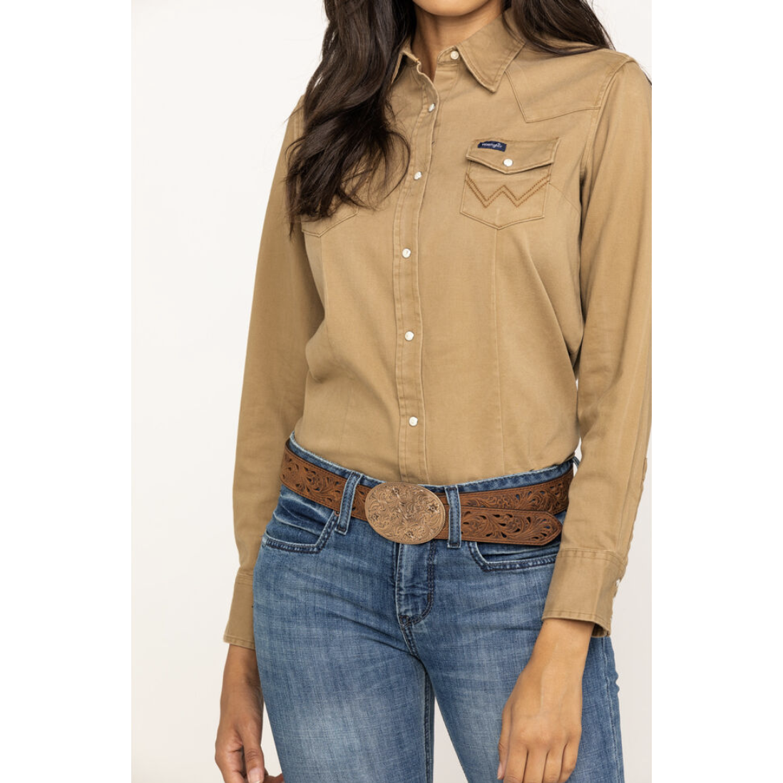 Wrangler® Long Sleeve One Point Front & Back Yokes Solid Top - Tan-Wrangler-Little Giant Kidz