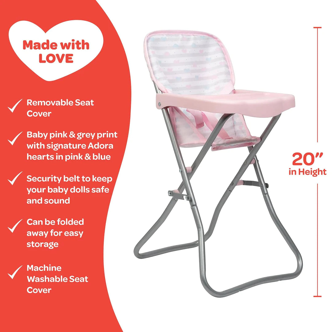 Adora Baby Doll High Chair - Pastel Pink Hearts-ADORA PLAY-Little Giant Kidz