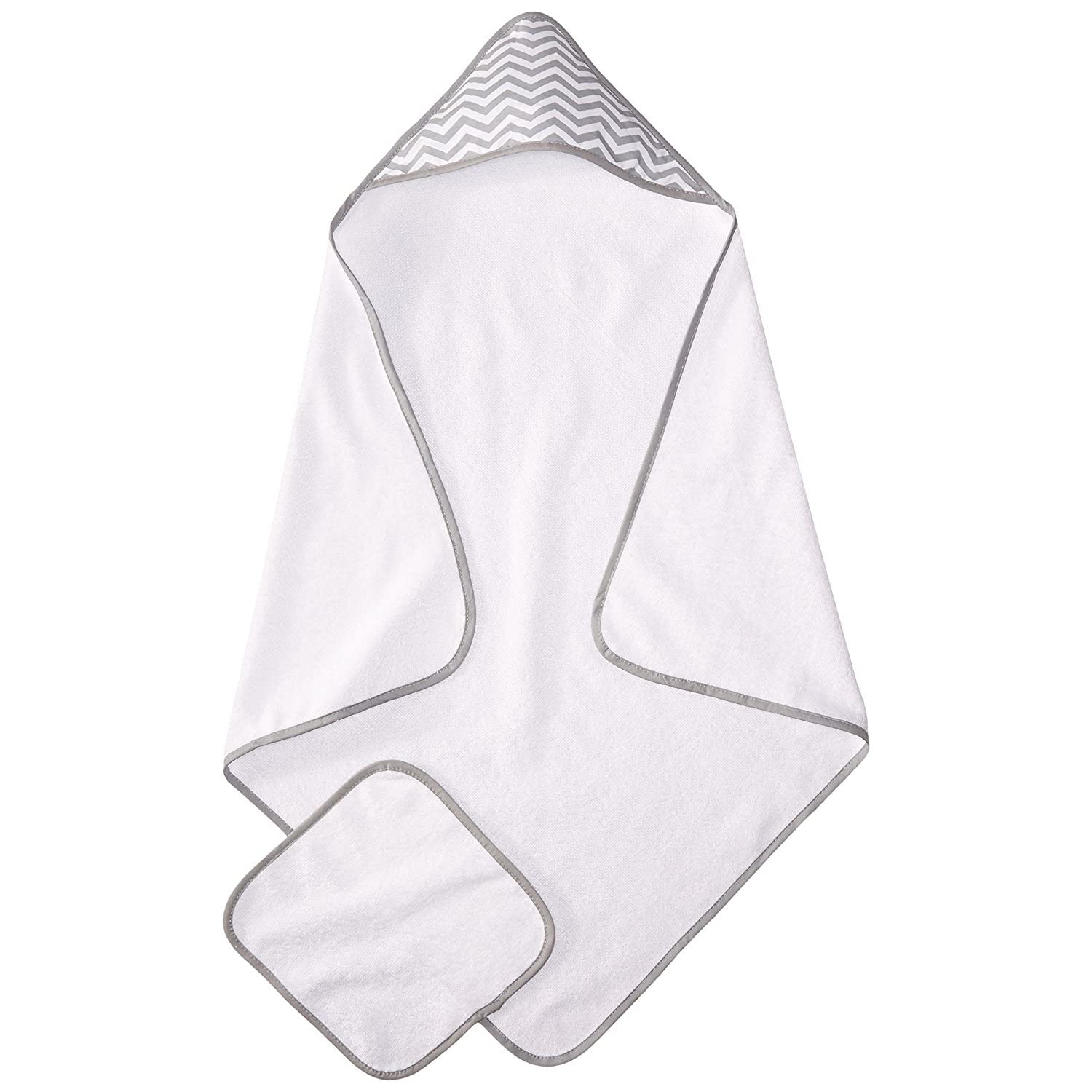 American Baby Co. Organic Cotton Terry Hooded Towel & Washcloth Set - Gray Chevron-ABC-Little Giant Kidz