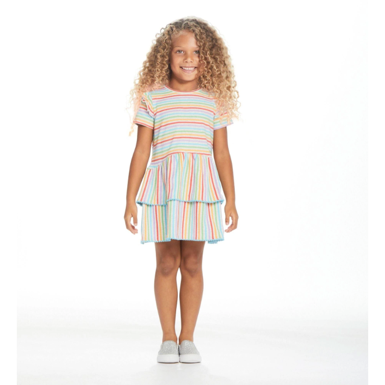 Andy & Evan Beige Rainbow Stripe Knit Dress-ANDY & EVAN-Little Giant Kidz