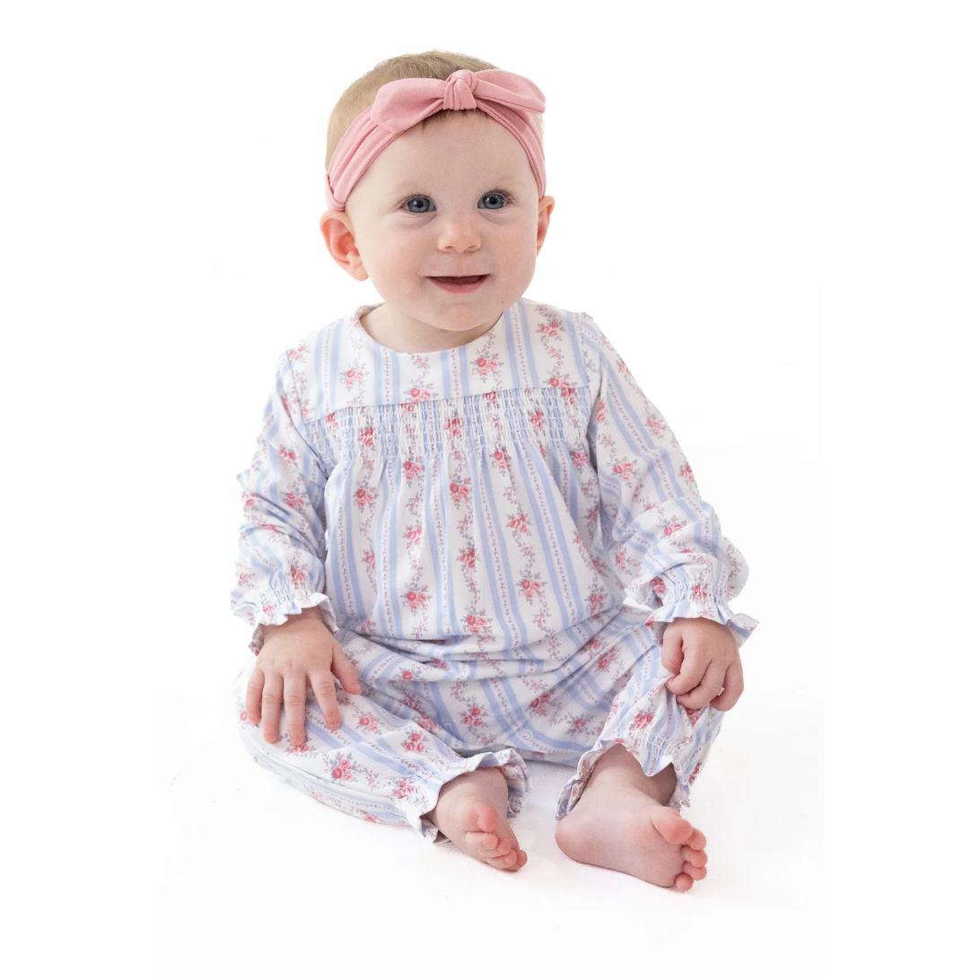 Angel Dear Anna Floral Stripe - Smocked Long Sleeve Romper-Angel Dear-Little Giant Kidz