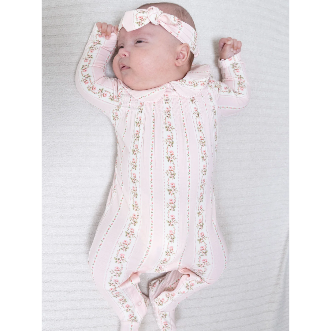 Angel Dear Antoinette Stripe - Smocked Peter Pan Snap Footie-Angel Dear-Little Giant Kidz
