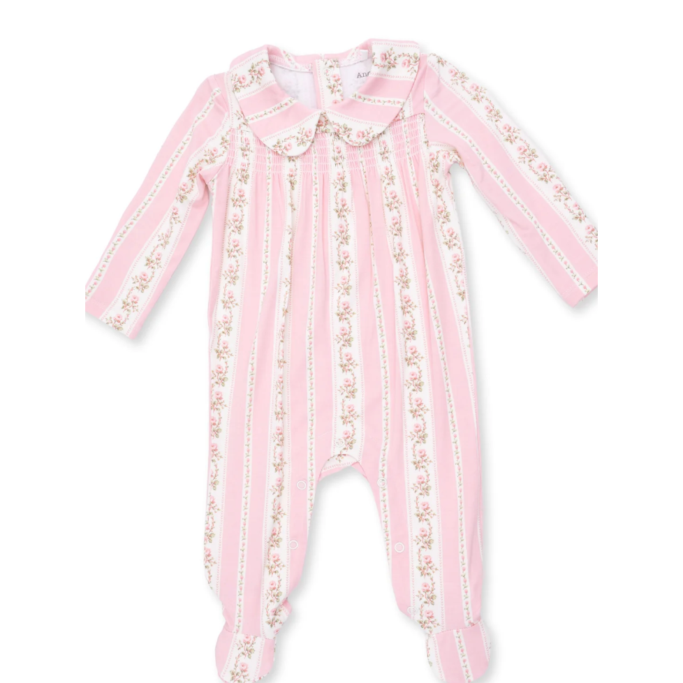 Angel Dear Antoinette Stripe - Smocked Peter Pan Snap Footie-Angel Dear-Little Giant Kidz