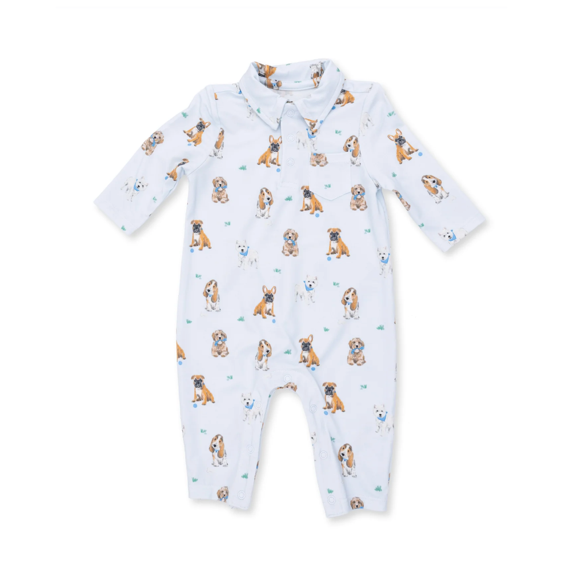 Angel Dear Bestie Dogs Blue - Polo Romper-Angel Dear-Little Giant Kidz