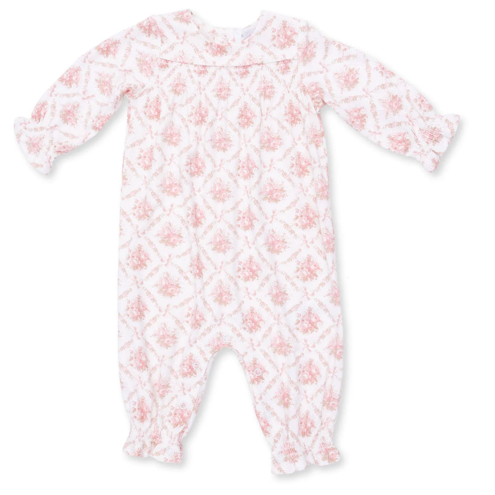 Angel Dear Rose Bow Lattice - Smocked Long Sleeve Romper-Angel Dear-Little Giant Kidz