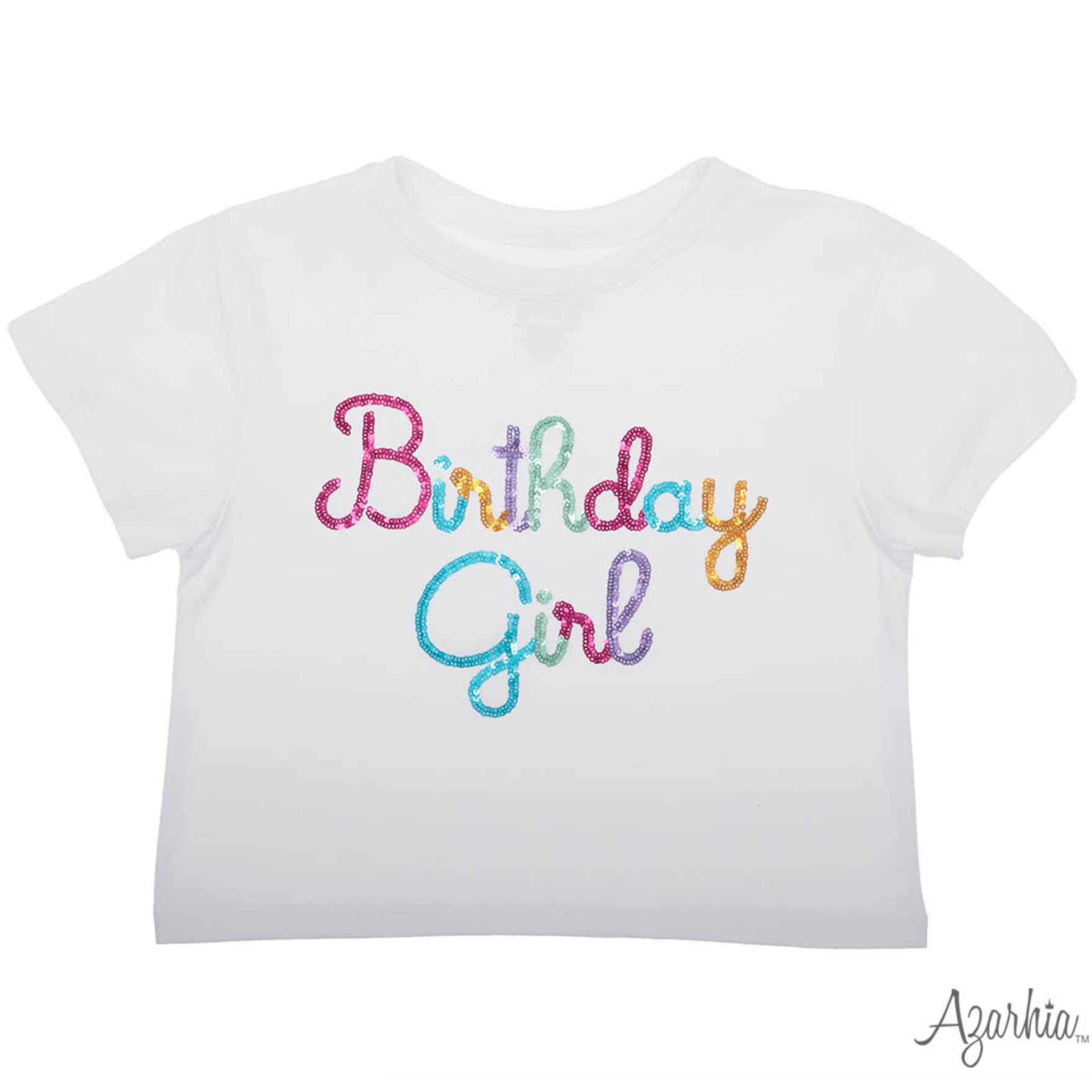 Azarhia Sequin Birthday Boxy T Shirt- White-AZARHIA-Little Giant Kidz