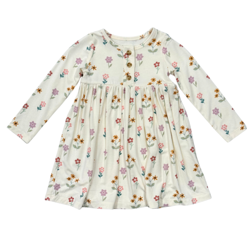 Baby Sprouts Girl'S Long Sleeve Henley Dress Meadow Bloom-Baby Sprouts-Little Giant Kidz