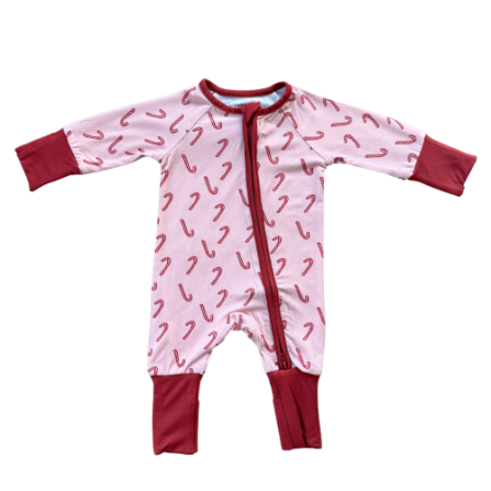Baby Sprouts Girls Footie Romper- Candy Cane-Baby Sprouts-Little Giant Kidz