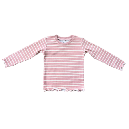 Baby Sprouts Girls Lettuce Hem Tee- Misty Rose Stripe-Baby Sprouts-Little Giant Kidz
