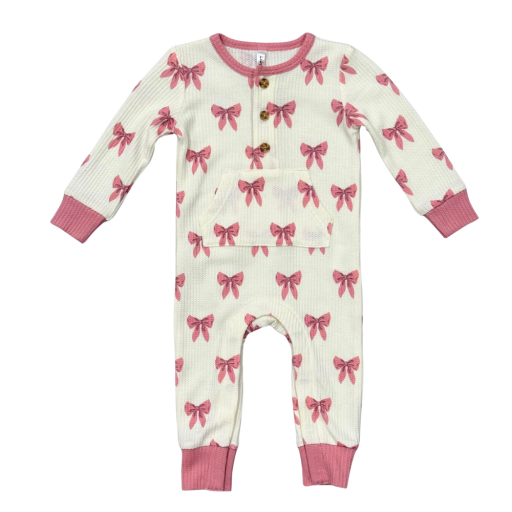 Baby Sprouts Waffle Romper Rose Elegance Bows-Baby Sprouts-Little Giant Kidz