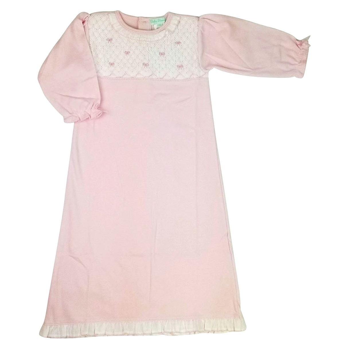 Baby Threads Baby Pink Bow Full Hand Smocked Girls Day Gown-BABY THREADS-Little Giant Kidz