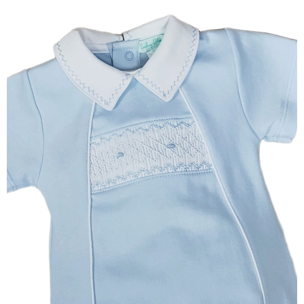 Baby Threads Classic Blue Collection- Blue Smocked Baby Boy Romper-BABY THREADS-Little Giant Kidz