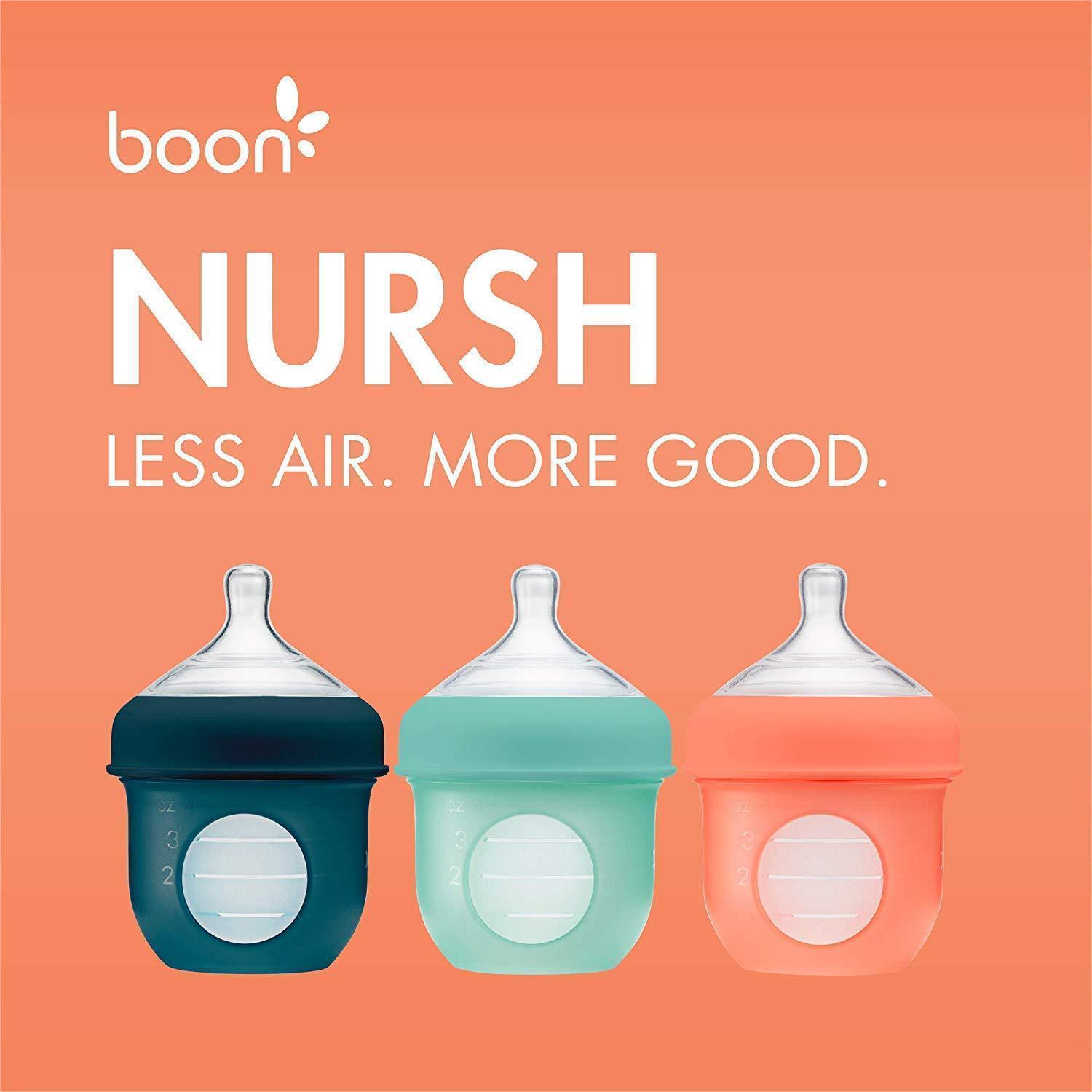 Boon NURSH Silicone Pouch Bottle 4 oz (3-Pack) - Mint/Cantaloupe/Navy-BOON-Little Giant Kidz