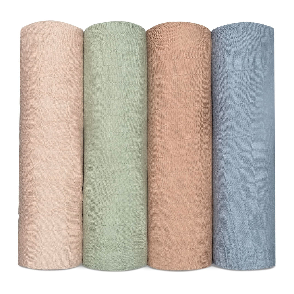 Comfy Cubs Baby Muslin Swaddle Blankets 4 Pack - Pacific, Cedar, Sage, Blush-COMFY CUBS-Little Giant Kidz