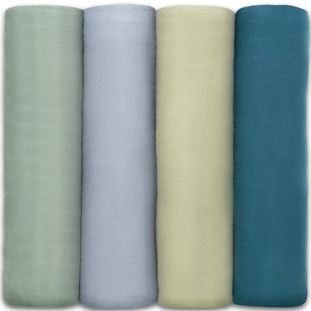 Comfy Cubs Baby Muslin Swaddle Blankets 4 Pack - Sage, Pacific Blue, Fern, Neptune-COMFY CUBS-Little Giant Kidz