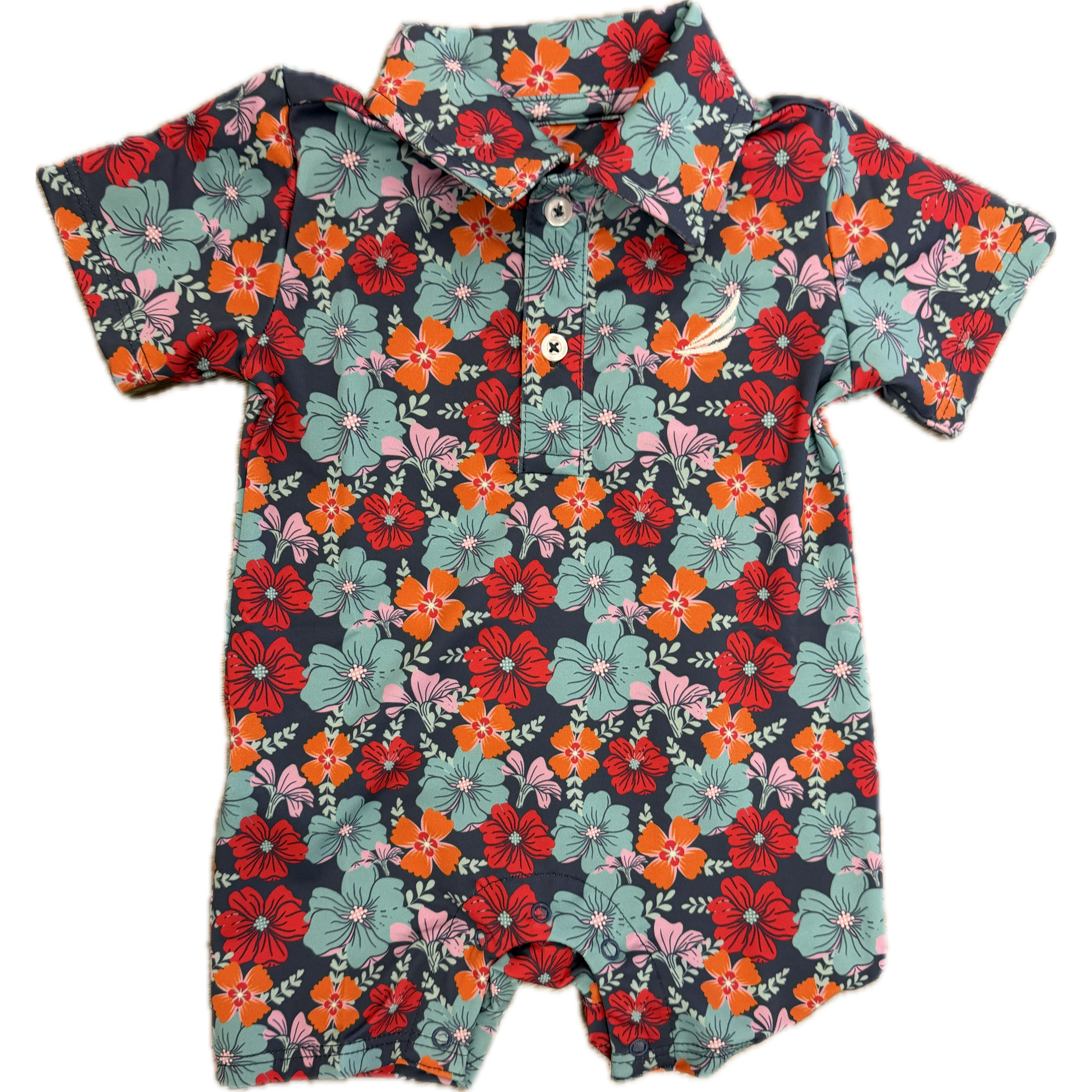 Coolybri Banks- Performance Short Sleeve Polo Romper- Tropical Flower-Coolybri-Little Giant Kidz