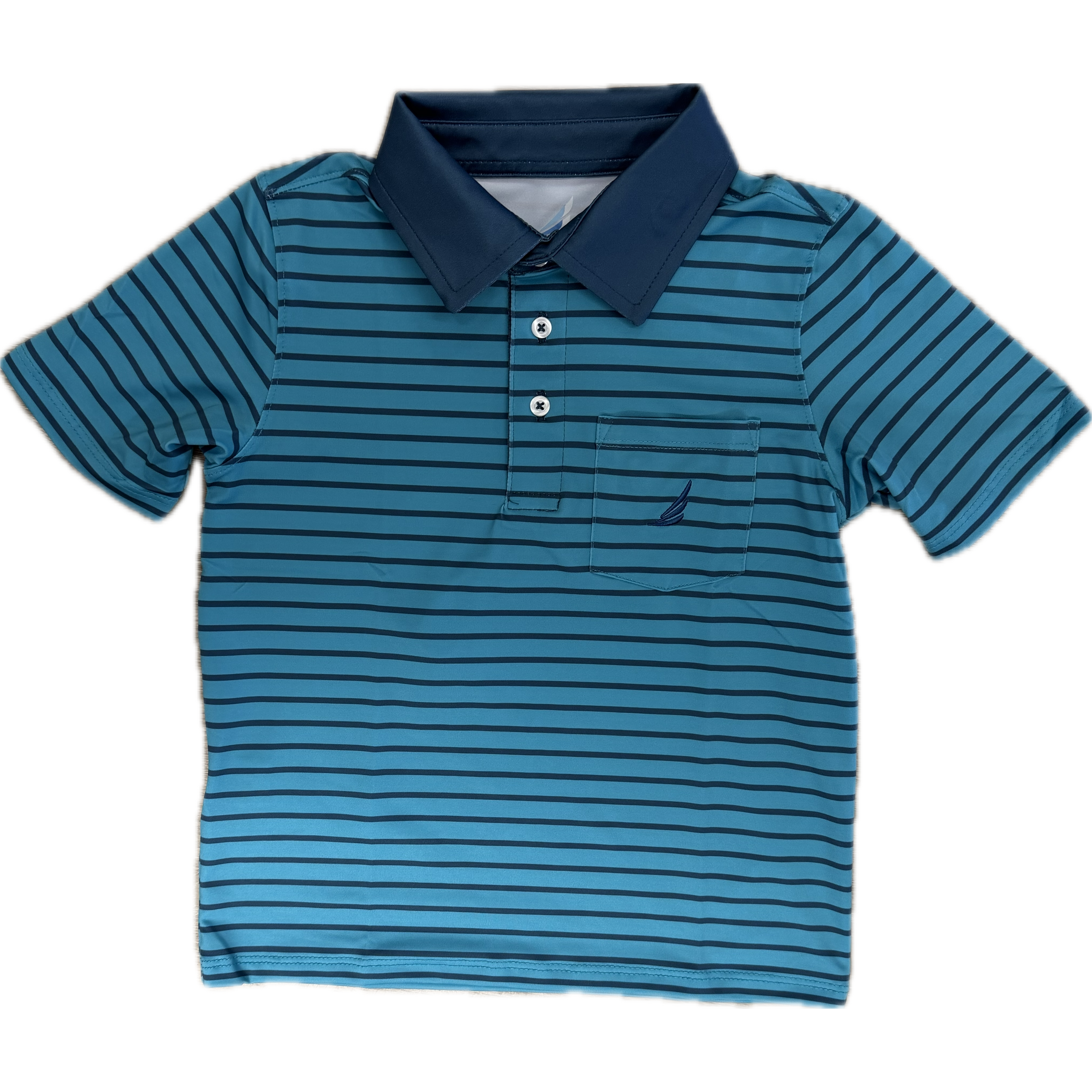 Coolybri Brooks- Performance Polo- Stripe Navy/Teal-Coolybri-Little Giant Kidz