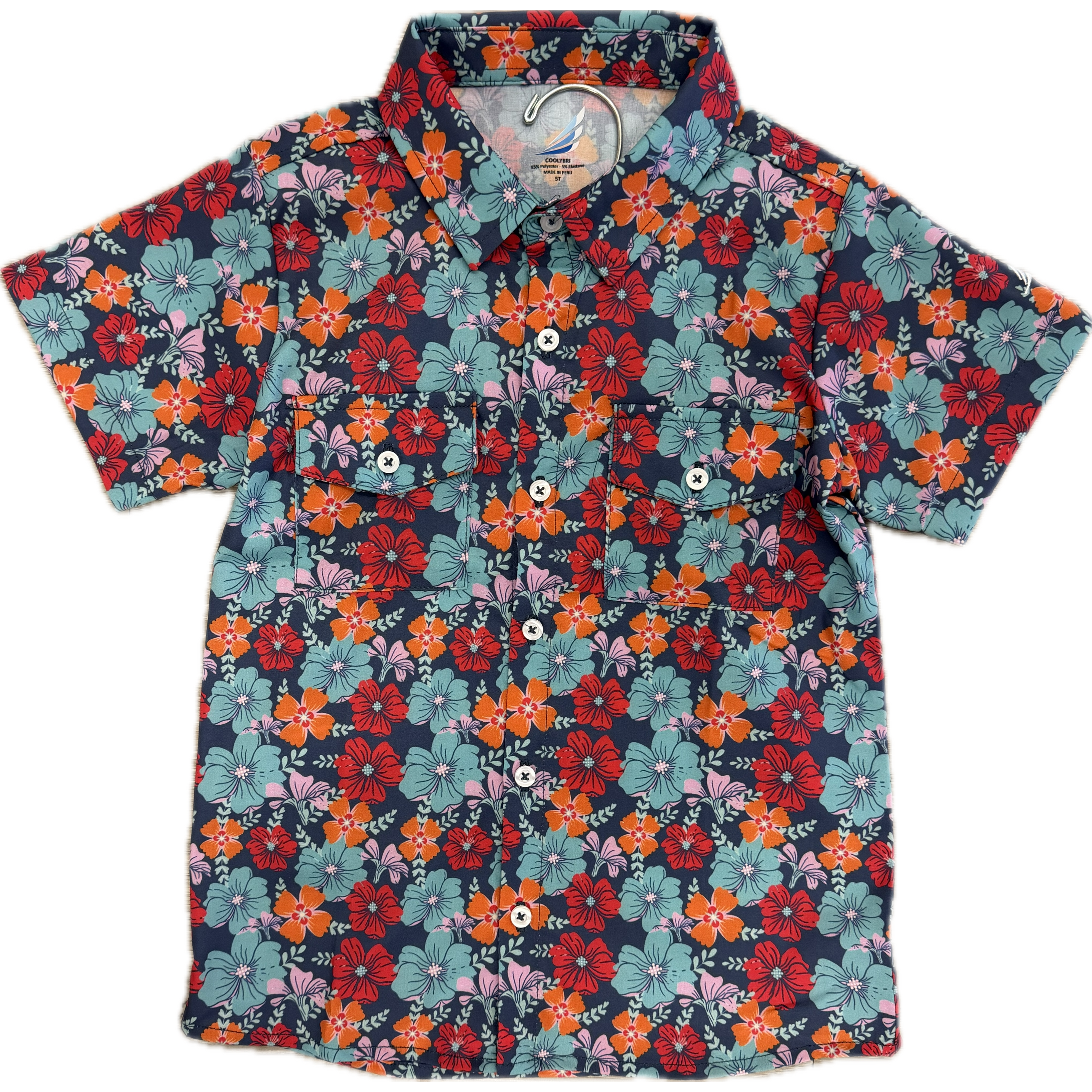 Coolybri Dylan- Performance Polo- Tropical Flower Print Button Front Shirt-Coolybri-Little Giant Kidz