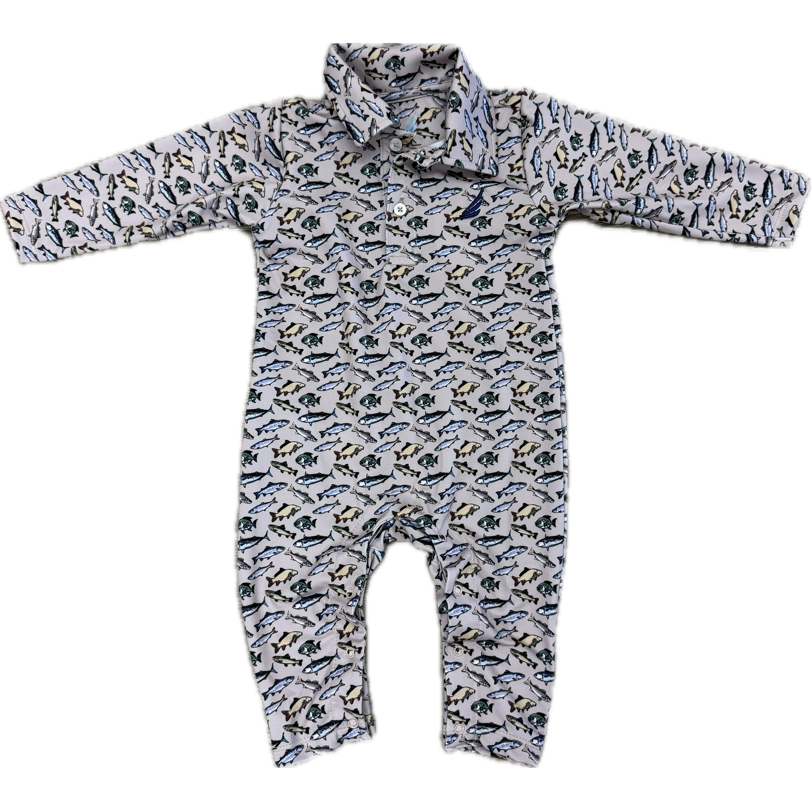 Coolybri Performance Polo Baby Romper- Banks Long Sleeve Fish Print-Coolybri-Little Giant Kidz