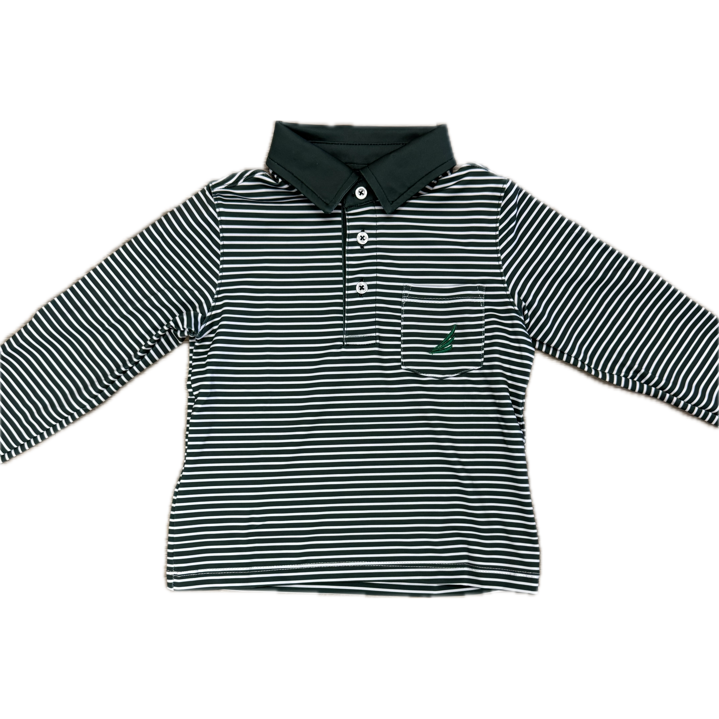 Coolybri Performance Polo- Brooks Green Pine Striped w Pocket Long Sleeve-Coolybri-Little Giant Kidz